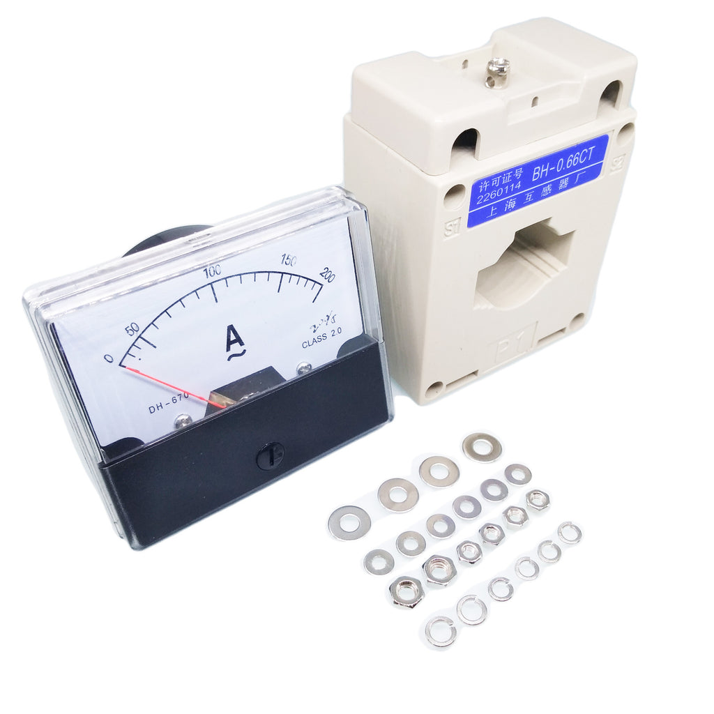 US Stock Analog Panel AMP Current Meter Gauge DH670 200A AC Current Transformer