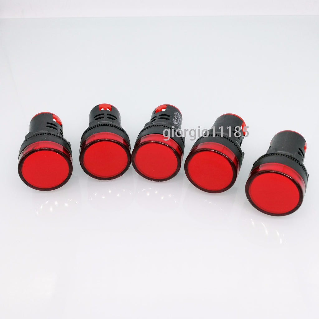 US Stock 5pcs Red LED Power Indicator Signal Light AC DC 12V 22mm AD16-22DS