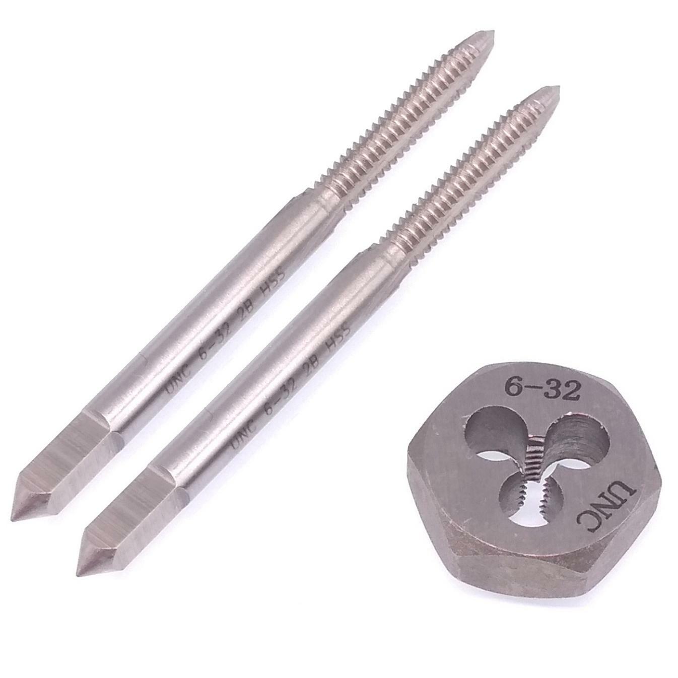 HSS 6-32 Taper & Plug Tap & 6-32 Hexagon Die Thread Right Hand Set