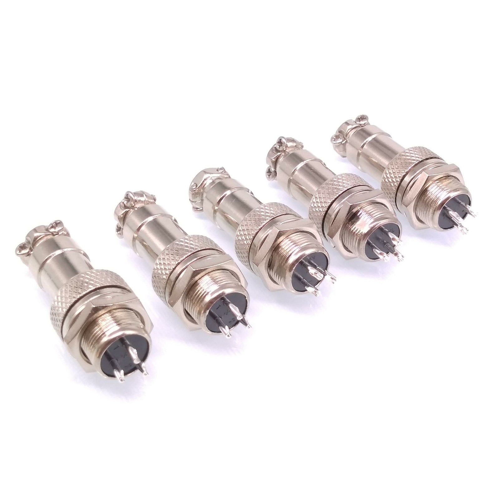 5Sets GX12 3Pin 12mm Panel Mounting Metal Aviation Connector Plug + Socket