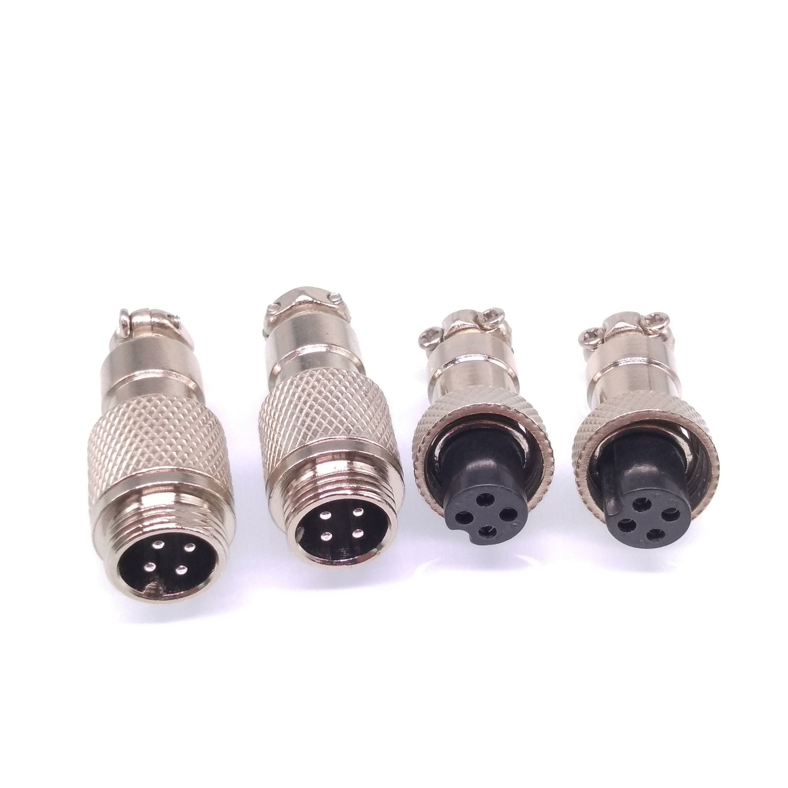 2Sets GX12 4Pin 12mm Panel Mounting Metal Aviation Connector Plug + Socket