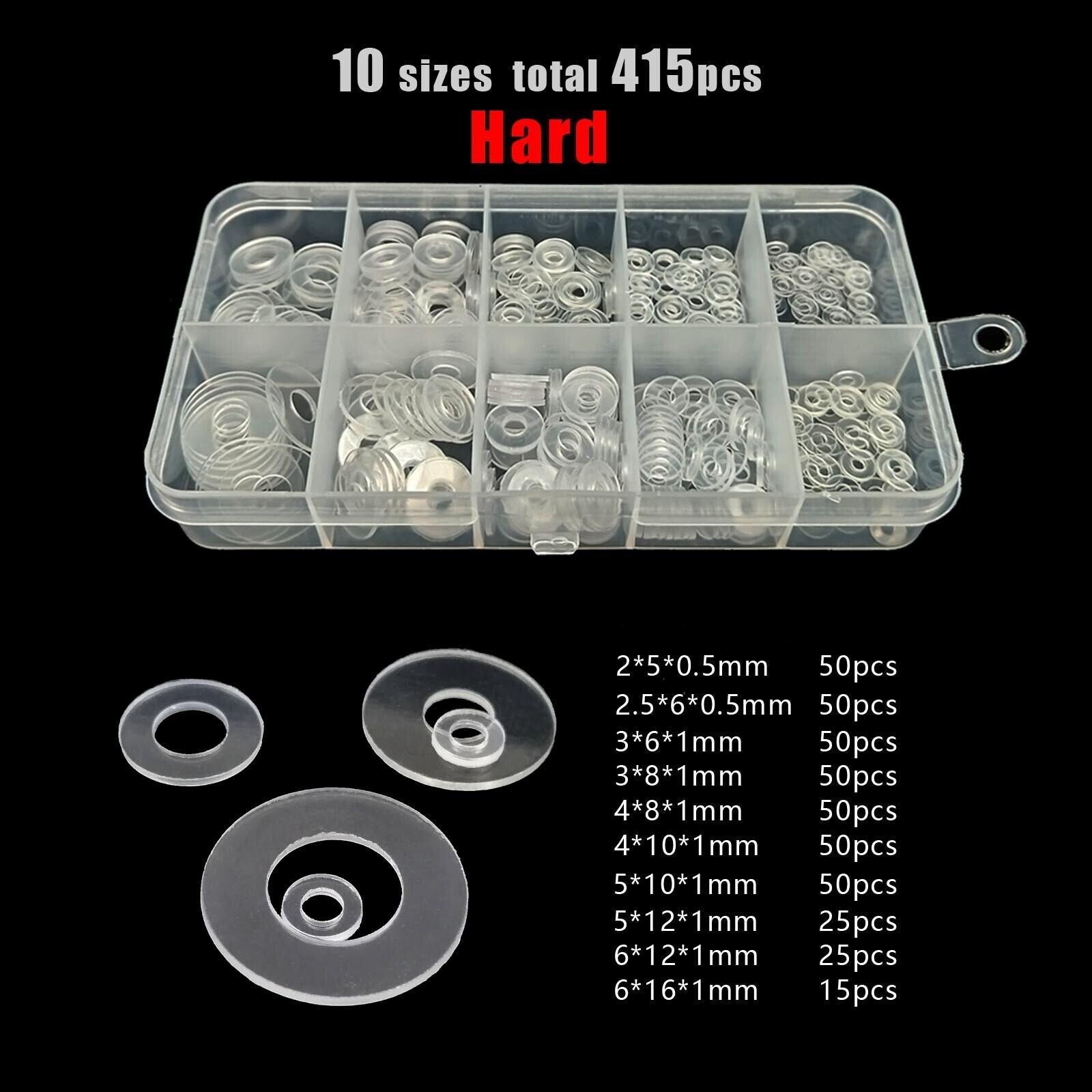 415pcs M2-M6 Hard PVC Plastic Transparent Flat Washer Insulation Gasket Kit Set