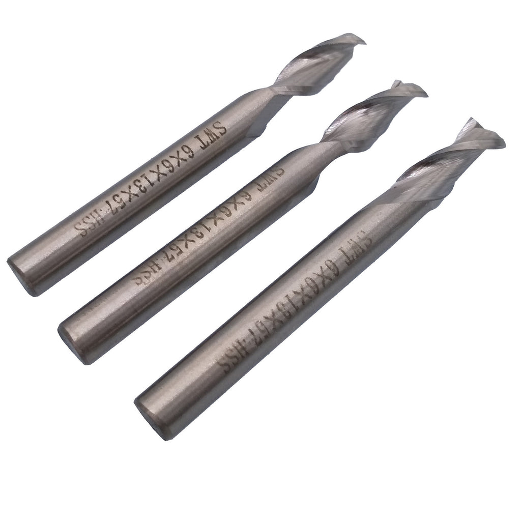 US Stock 3pcs 6mm Two 2 Flute HSS & Aluminium End Mill Cutter CNC Bit