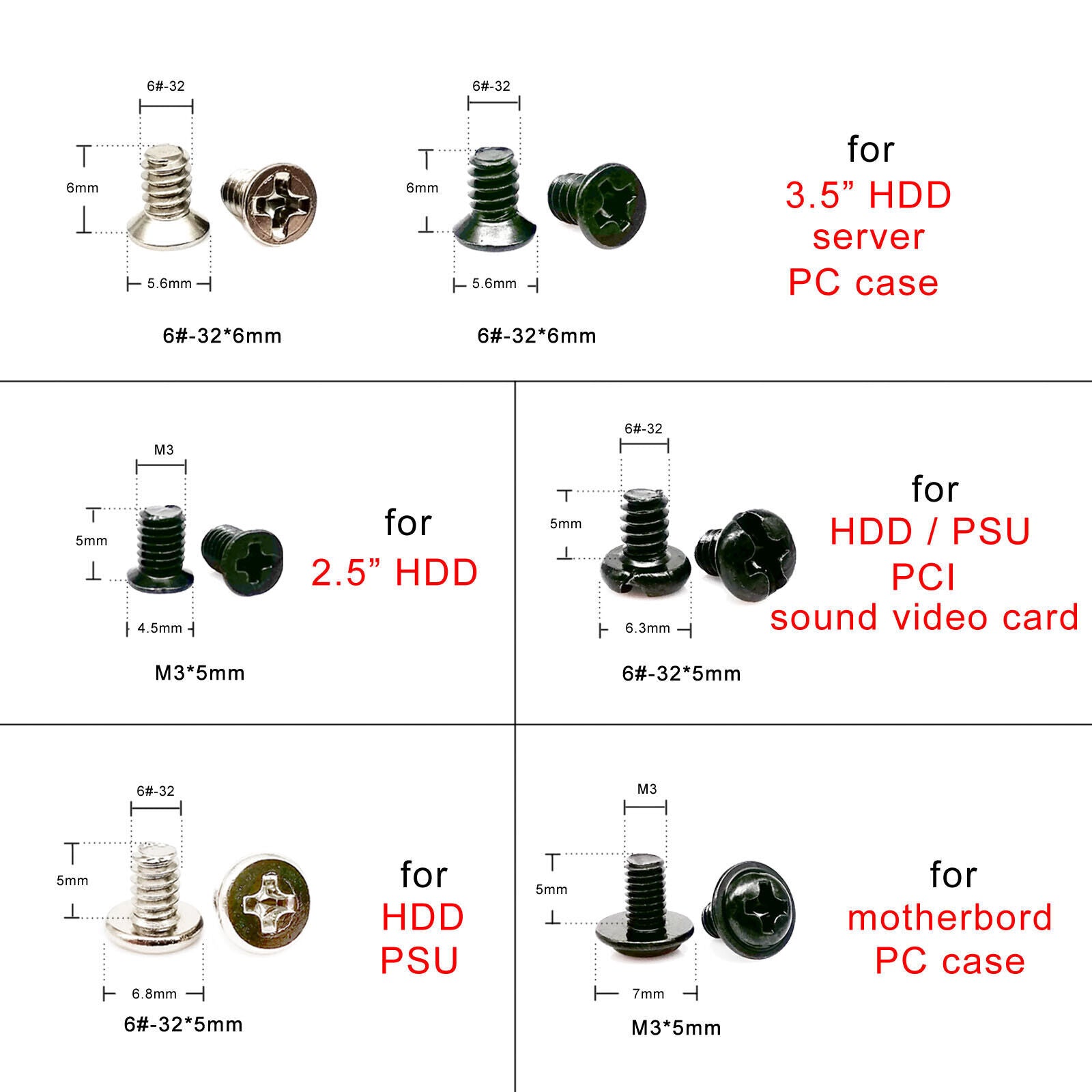 Computer PC Case Hard Disk Fan Motherboard Power Assemble Repair Screw Kit Box