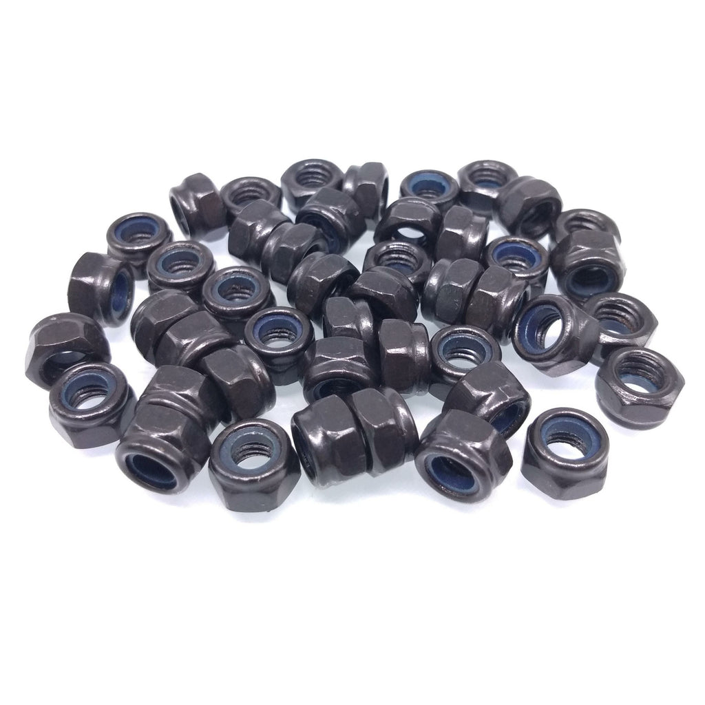 200x M6 x 1mm Self-Locking Nylon Insert Hex Nuts Black Carbon Steel