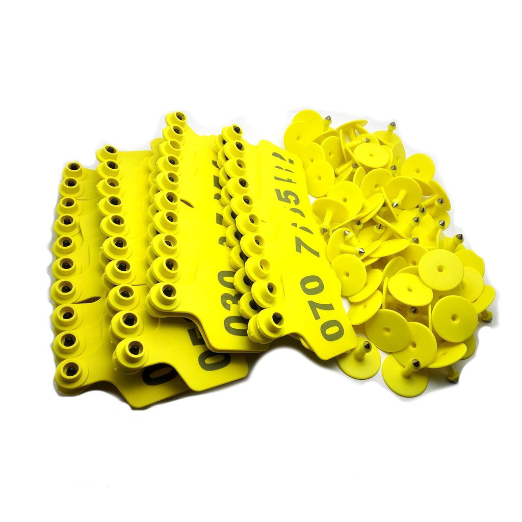 US Stock 100x Yellow 001-100 Number Plastic Livestock Ear Tag 3" x 2.4" For Cow