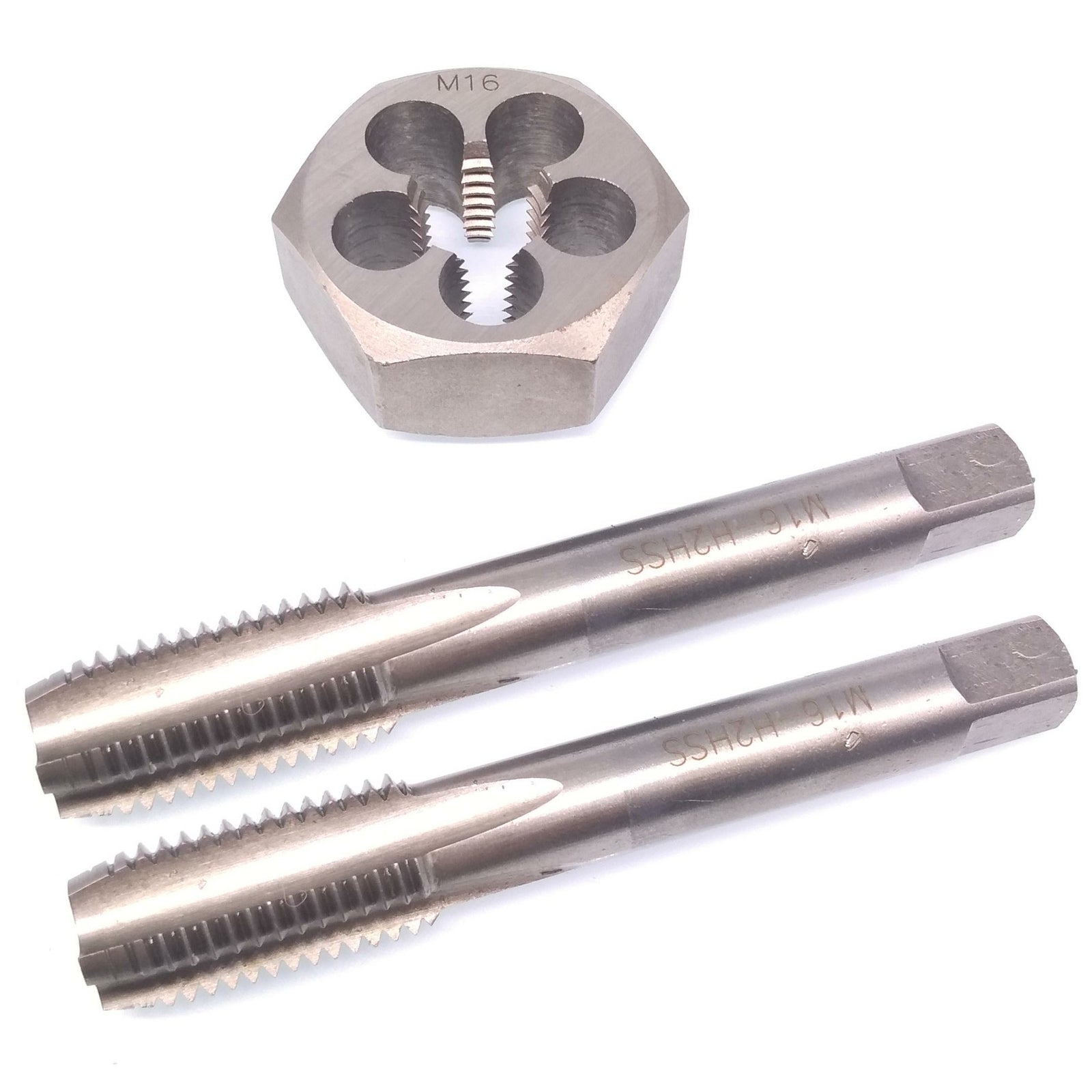 HSS M16 x 2mm Taper & Plug Tap & 16x2mm Hexagon Die Metric Thread Right Hand Set