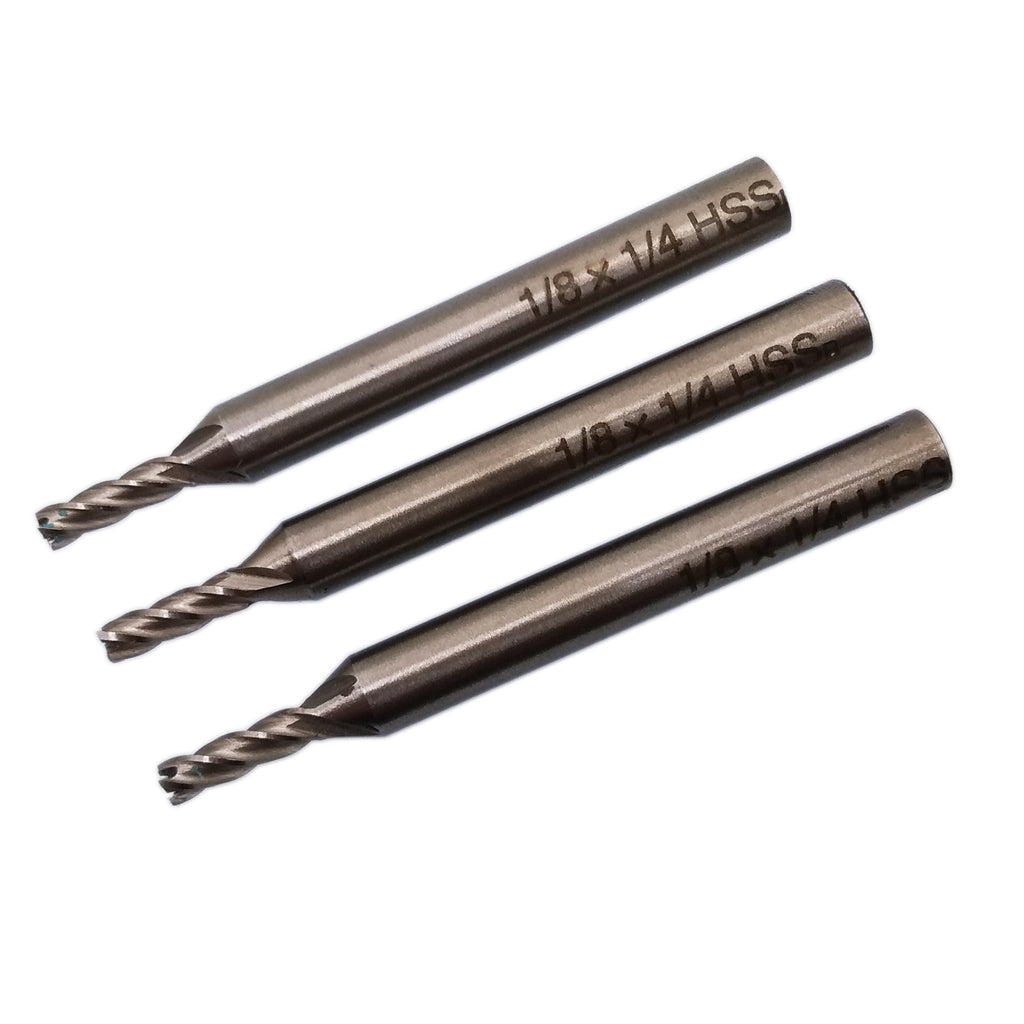 US Stock 3pcs 1/8 inch Four 4 Flute HSS & Aluminium End Mill Cutter CNC Bit