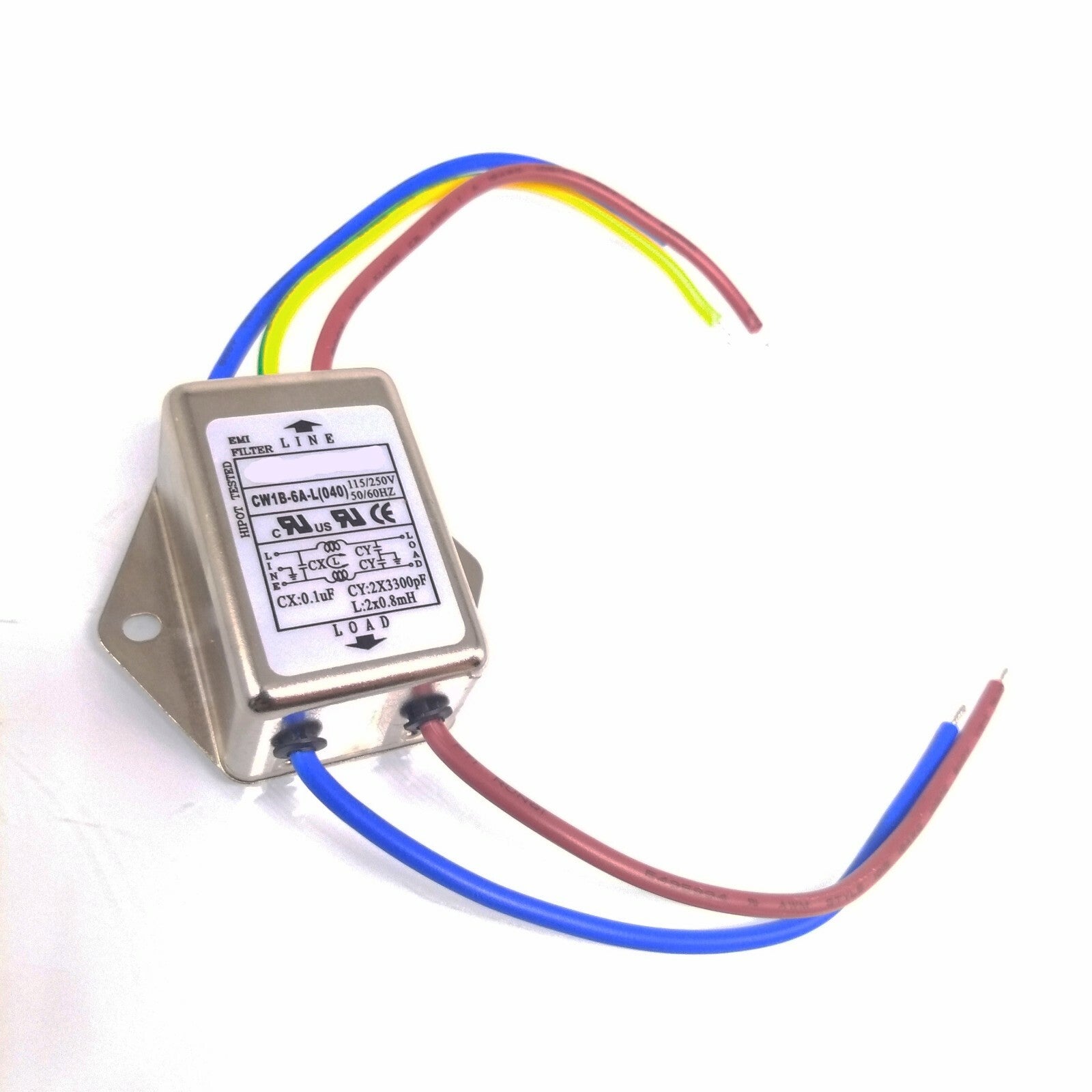 US Stock Lead Wire Power EMI Noise Filter 6A 115/220V 50/60Hz