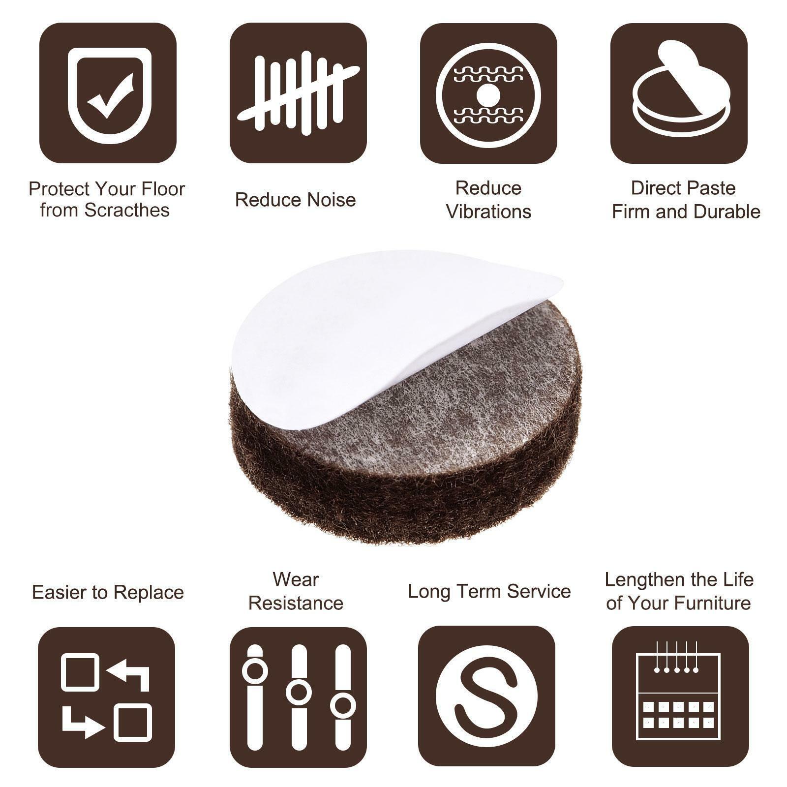 25pcs Felt Furniture Pads 15mm Dia 5mm Thick Adhesive Floor Protectors Brown