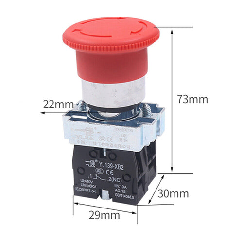10pcs Red Mushroom Head 22mm E-STOP Emergency Stop Push Button Switch 1NC XB2