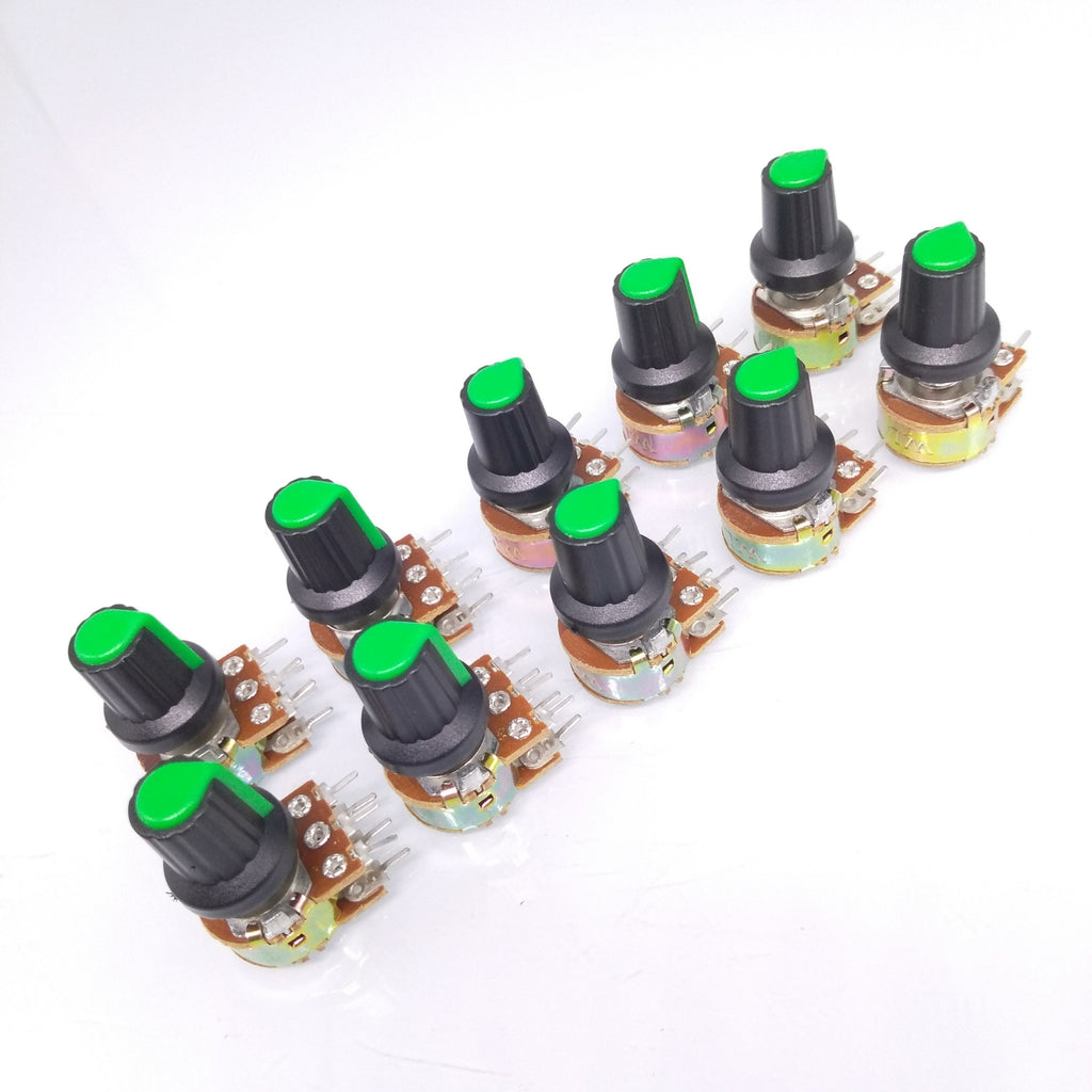 10 Units 100K B100K OHM Linear Taper Rotary Dual Potentiometer POT Green Knob