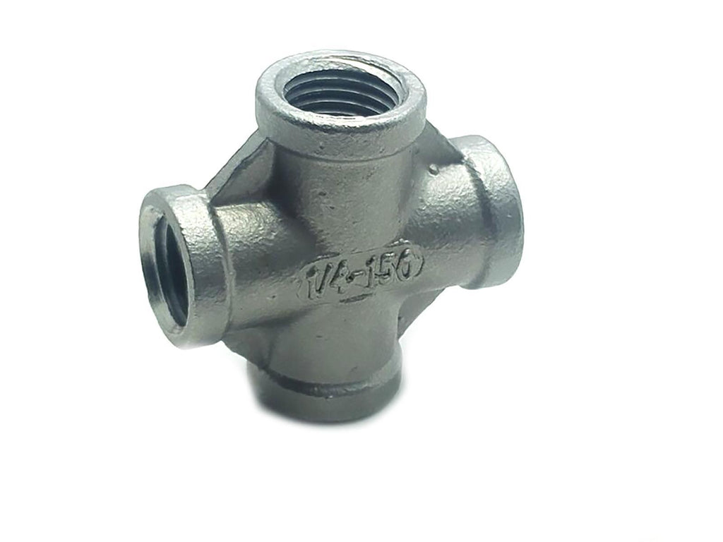 US Stock 1/4" Thread 4 Way Female Cross Coupling Connector SS Pipe Fitting NPT