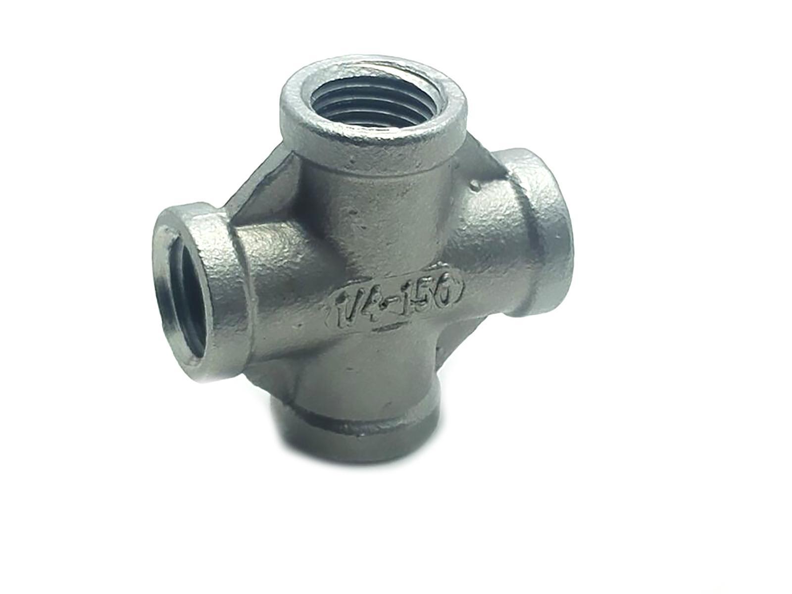 US Stock 1/4" Thread 4 Way Female Cross Coupling Connector SS Pipe Fitting NPT