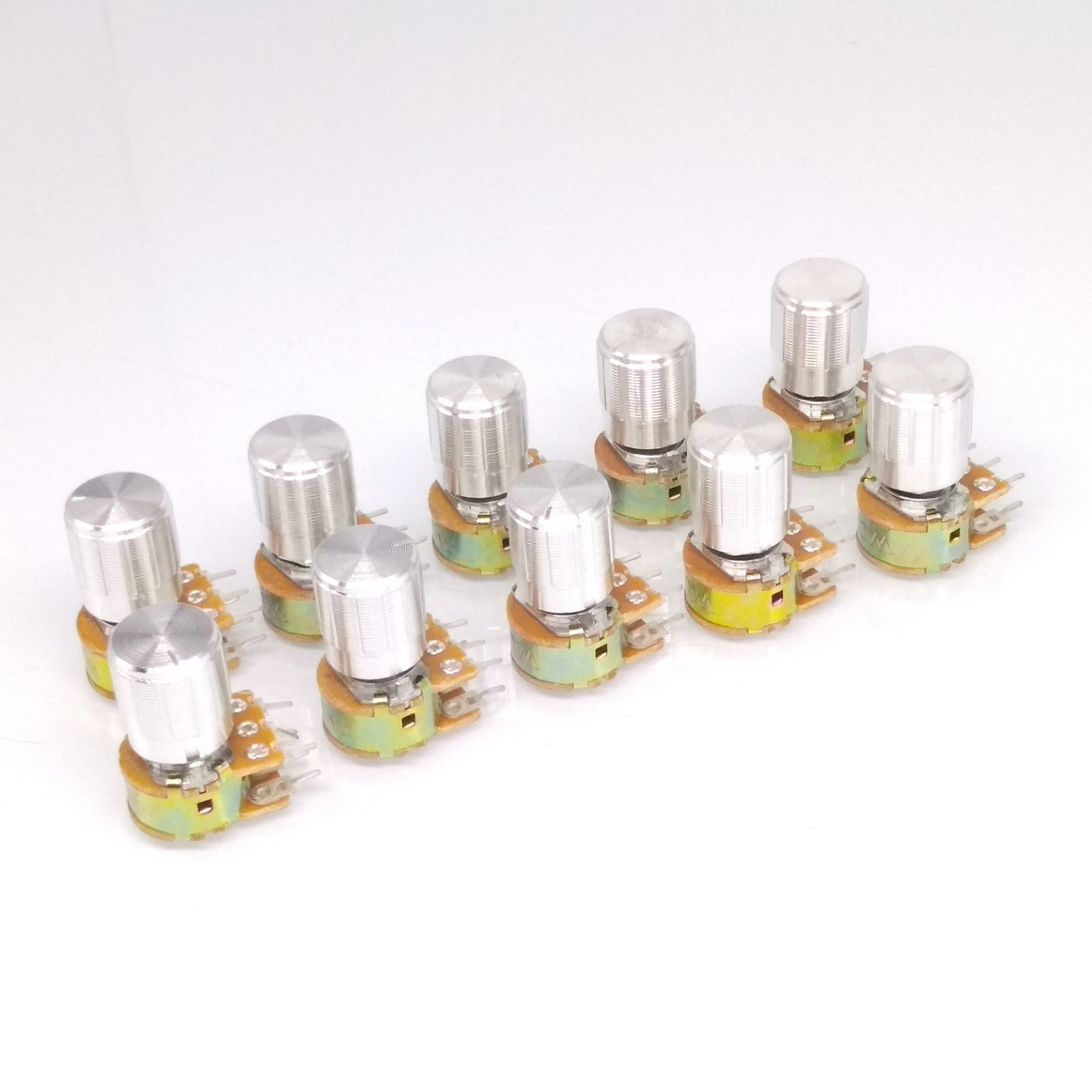 AU Stock 10Unit B100K OHM Linear Taper Rotary Dual Potentiometer POT Silver Knob