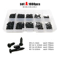 1000pcs M1-M1.7 Black Phillips Pan Round Head Self-tapping Wood Screw Set Kit