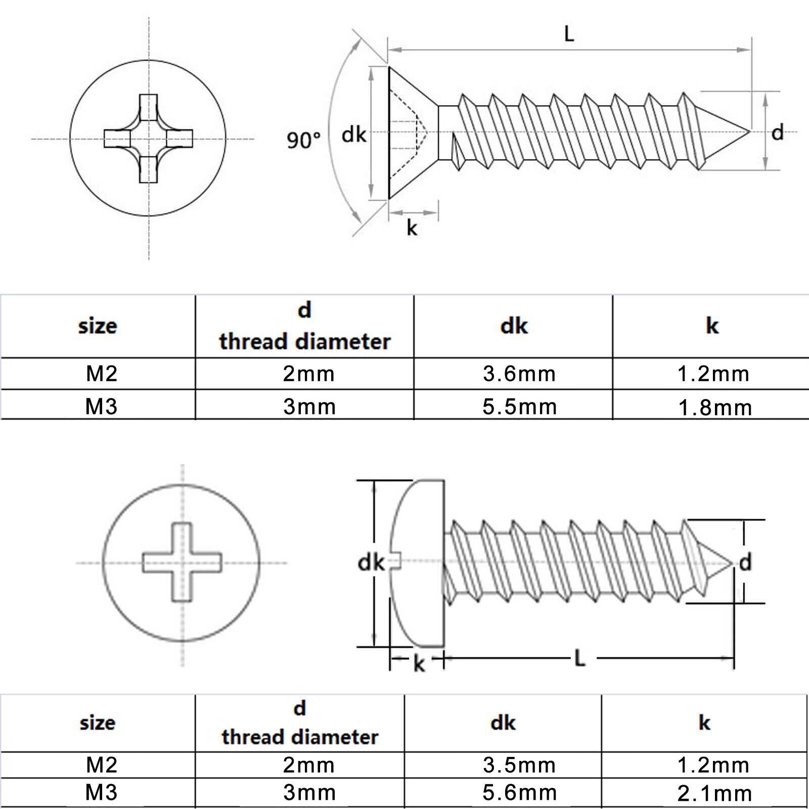 300pcs M3 304SS Phillips Flat Countersunk Head Self Tapping Wood Screw Set Kit