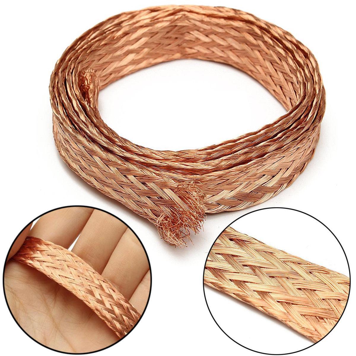 10ft 8mm Flat Copper Braid Cable Bare Copper Braid Wire Ground Lead