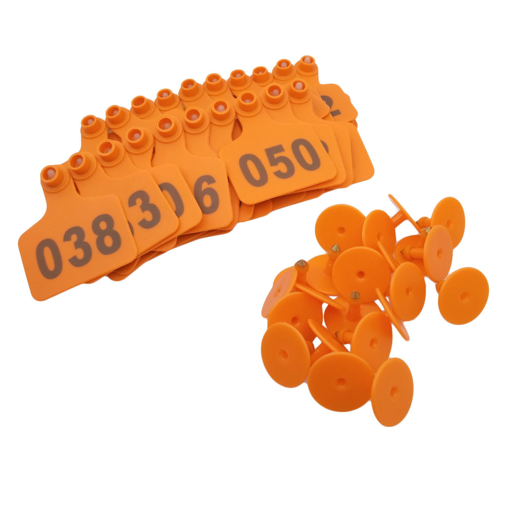 US Stock 100x Orange 001-100 Number Plastic Livestock Ear Tag 3" x 2.4" For Cow