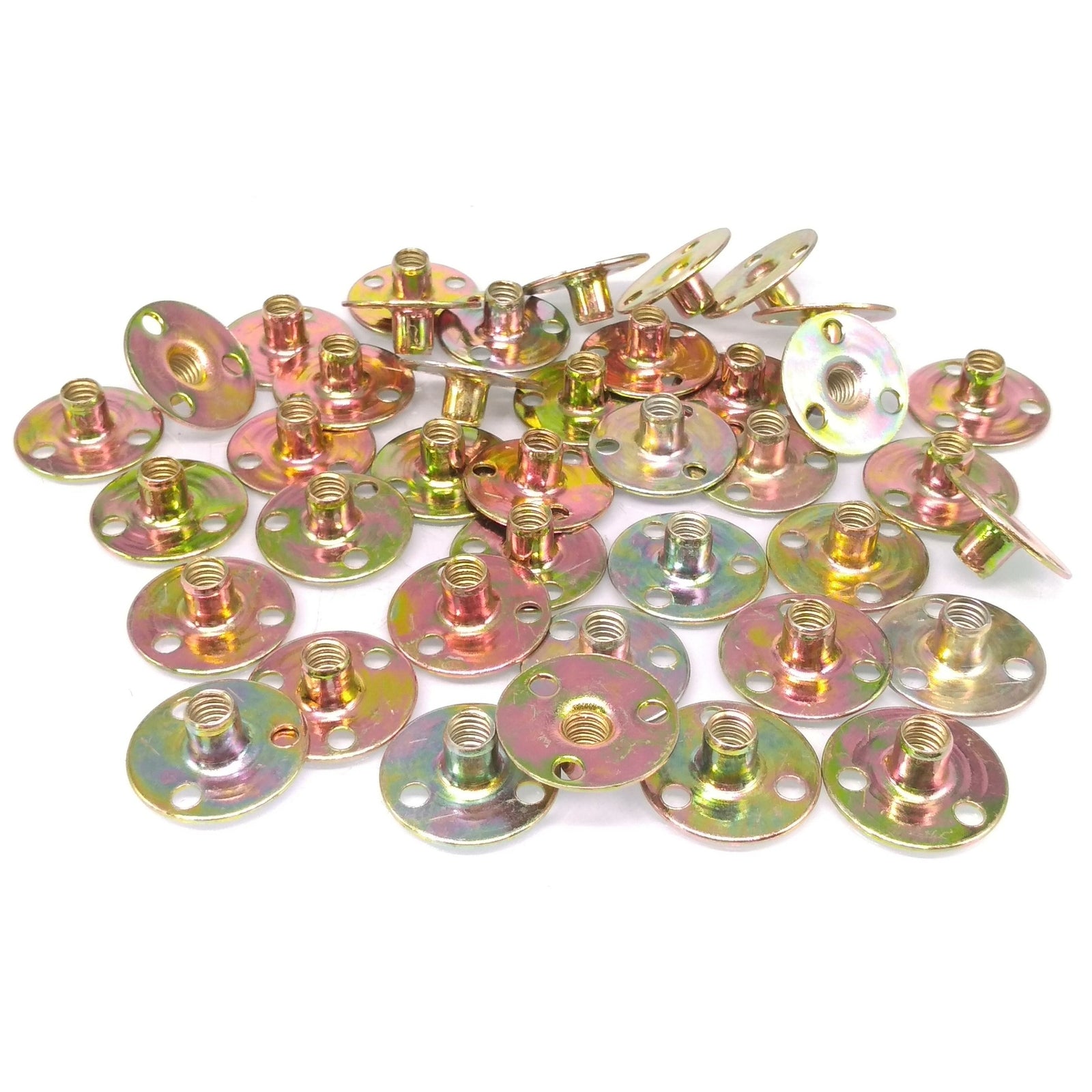 50pcs 1/4 x 25 x 1.2 Steel Round Base T Nut Three Brad Hole Furniture Tee Nut