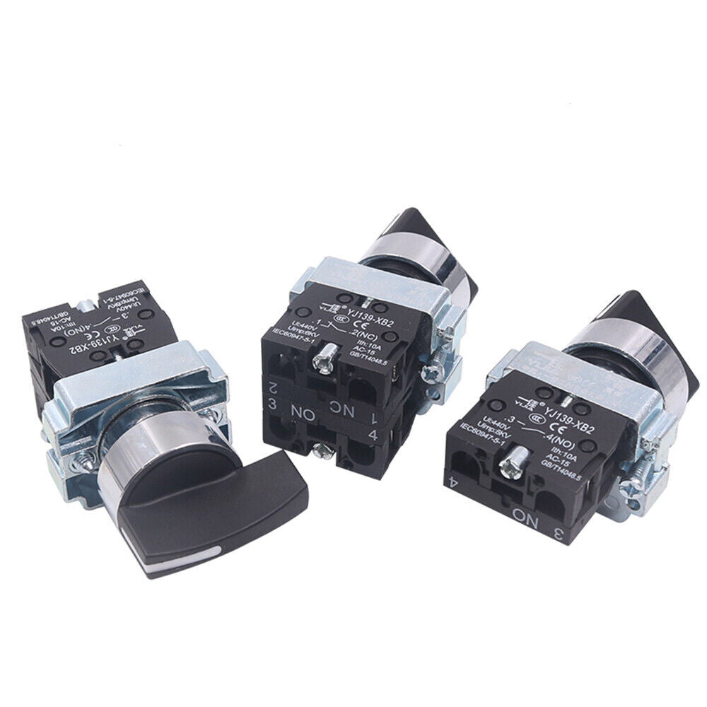 10x 22mm 3 Position Rotary Selector Switch 10Amp Momentary Latching 2NO