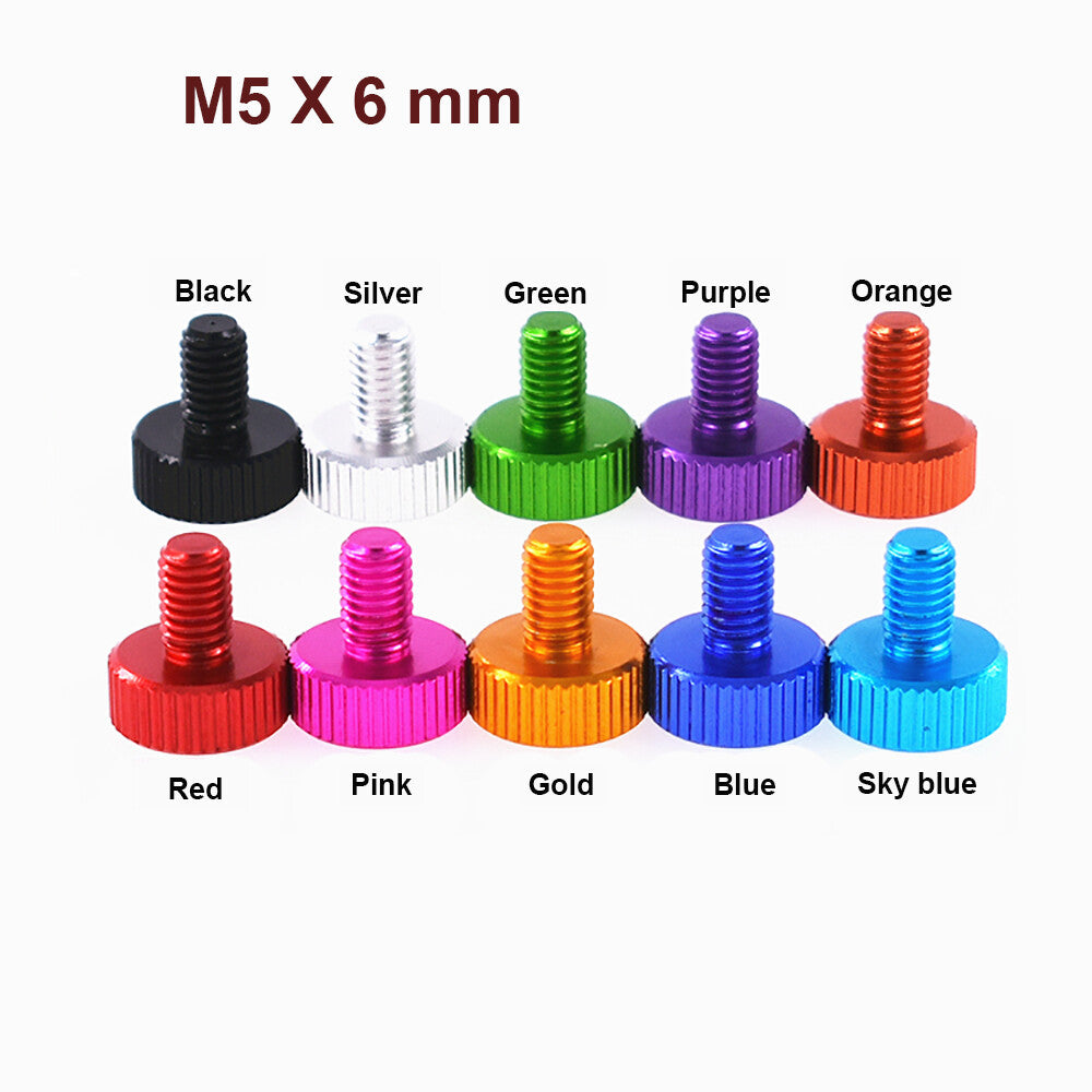 10xAluminum Alloy Knurled Thumb Screws M5x6 Hand Twist Grip Bolt Flat Head Ø12x5