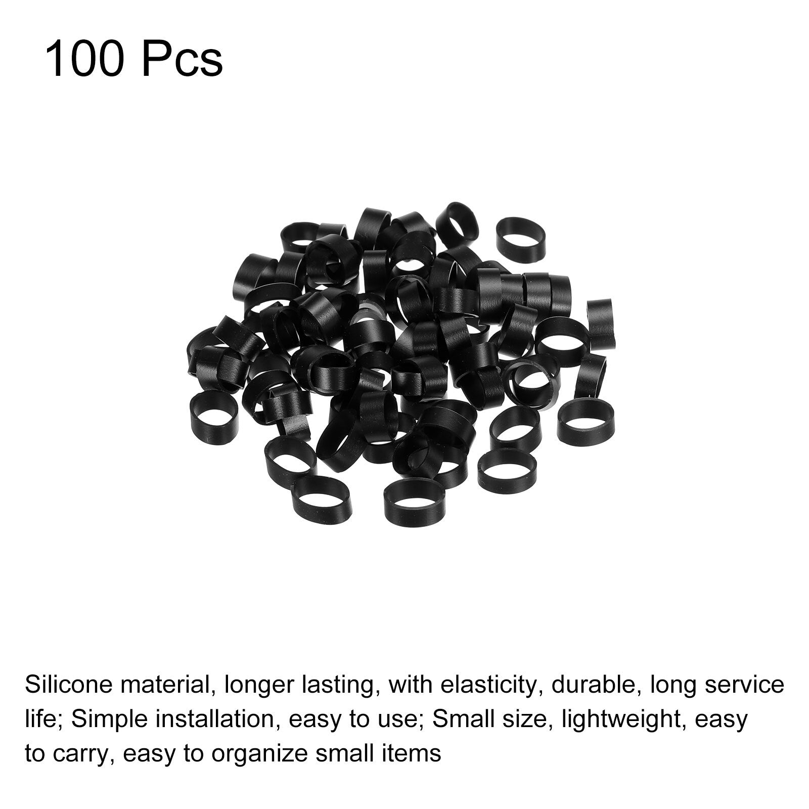 100pcs Silicone Rubber Bands Rings Non-slip 1/2" Flat Black for Books, Art