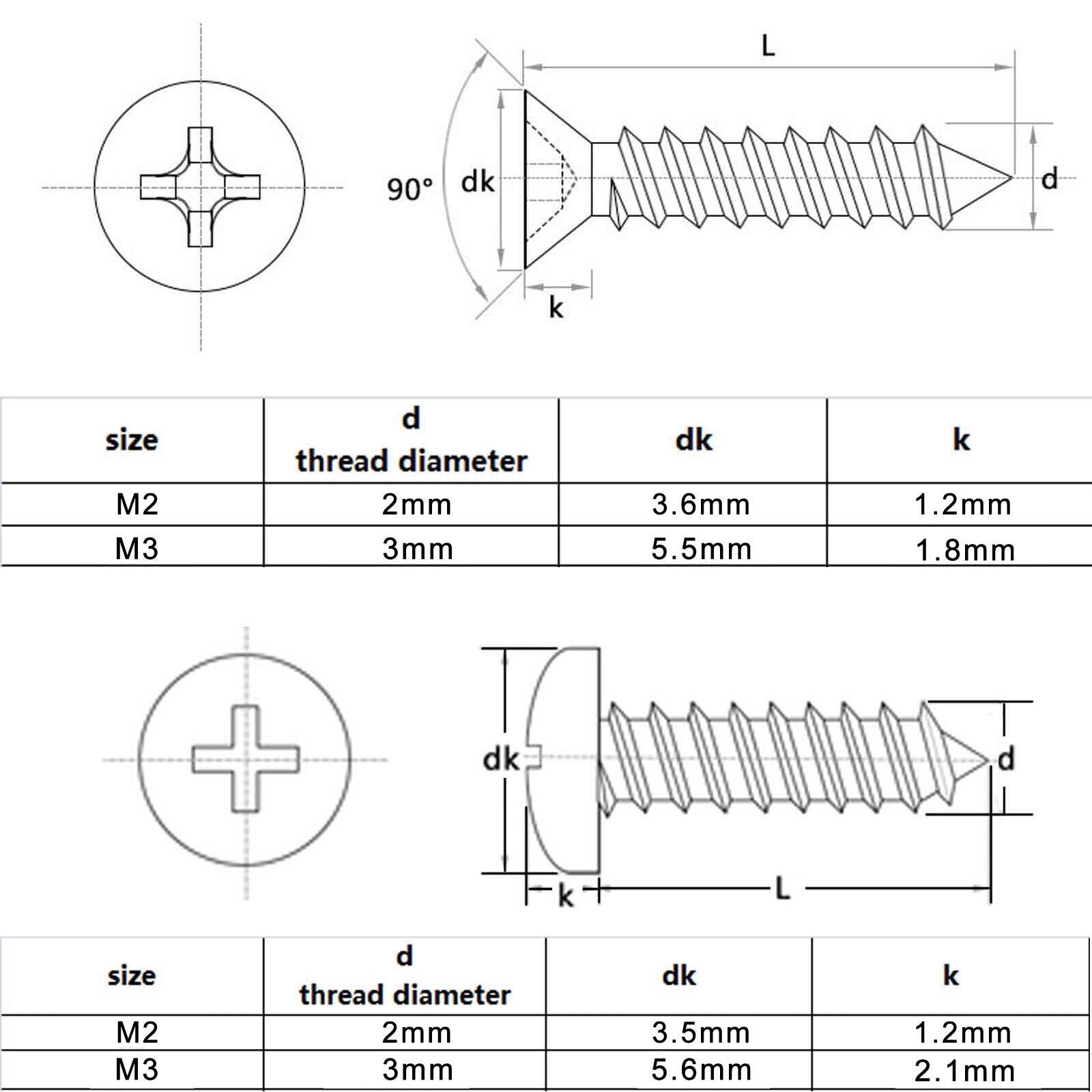 600pcs M2 Set Kit Phillips Pan Round Head Self Tapping Wood Screw 304SS