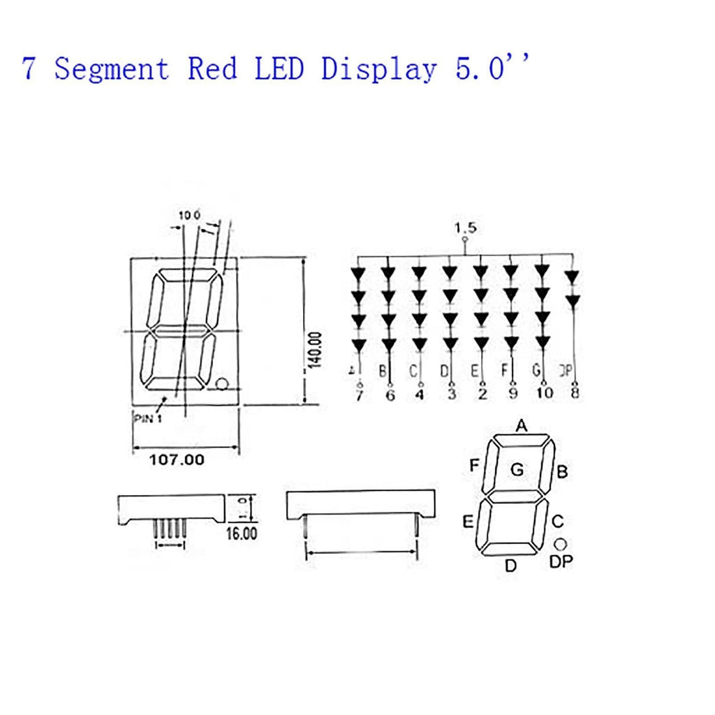 US Stock 5 inch 7 Segment Red LED Display Common Anode