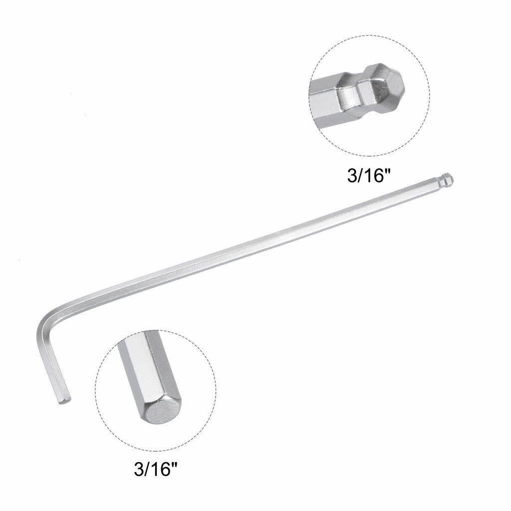 3/16" Ball End Hex Key Wrench, L Shaped Long Arm 40Cr Repairing Tool, SAE Sizes