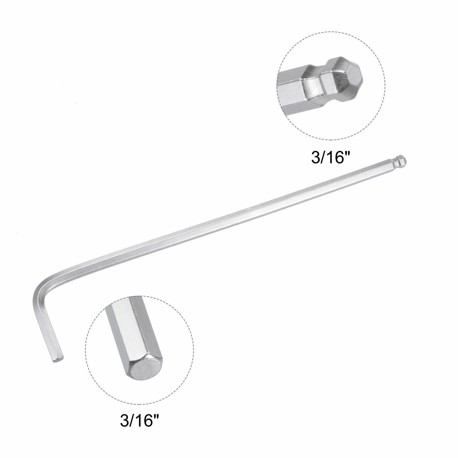 3/16" Ball End Hex Key Wrench, L Shaped Long Arm 40Cr Repairing Tool, SAE Sizes