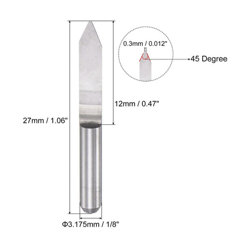 2pc Wood Engraving Router for Acrylic PVC MDF Plastic 1/8" 3.175mm 0.3mm Tip 45°