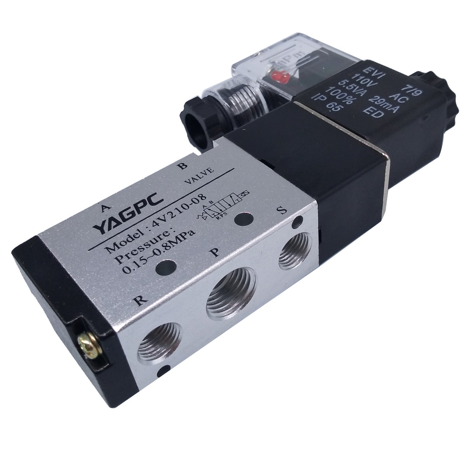 US Stock 110VAC Pneumatic Electric Solenoid Air Valve 5 Way 2 Position 4V210-08