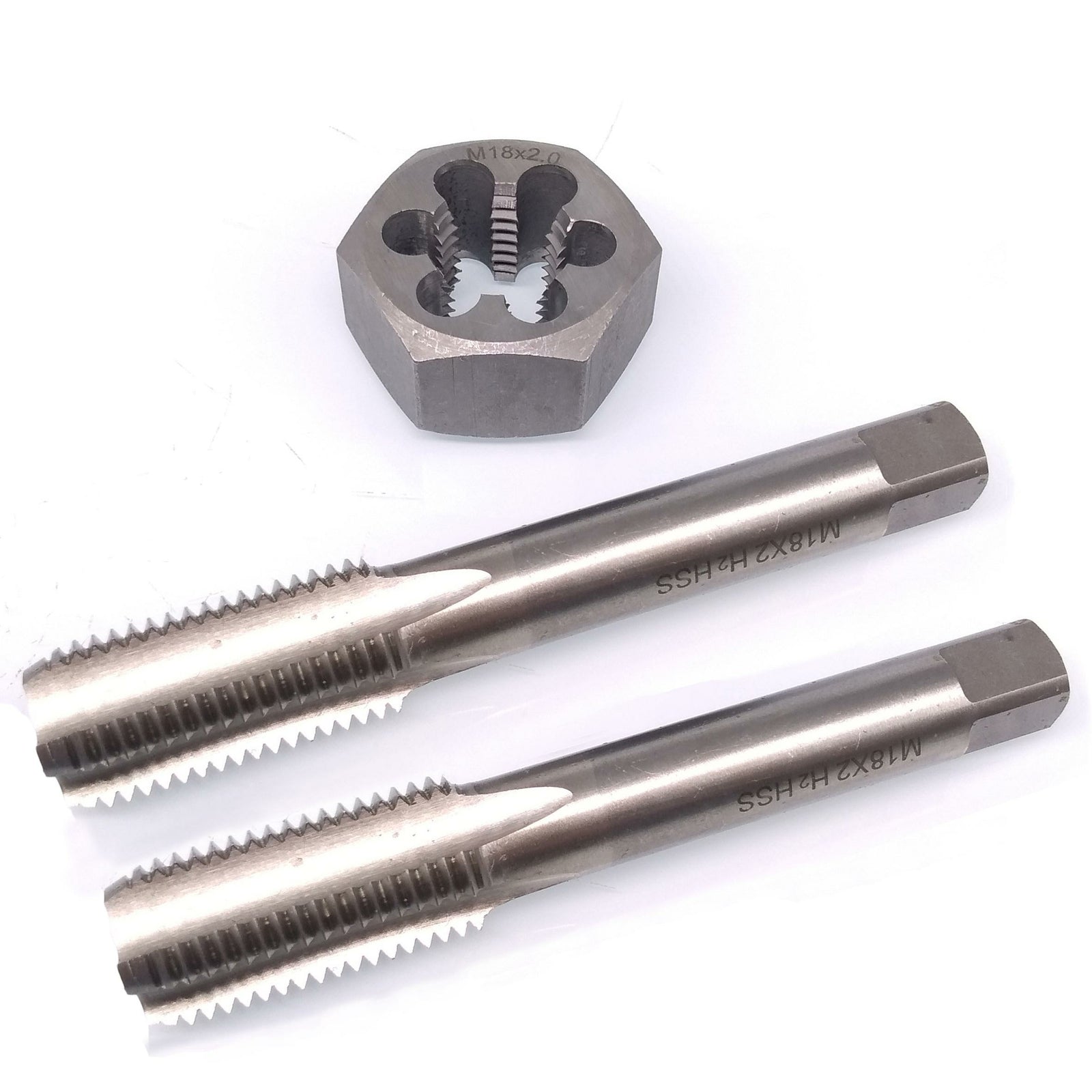 HSS M18 x 2mm Taper & Plug Tap & 18x2mm Hexagon Die Metric Thread Right Hand Set