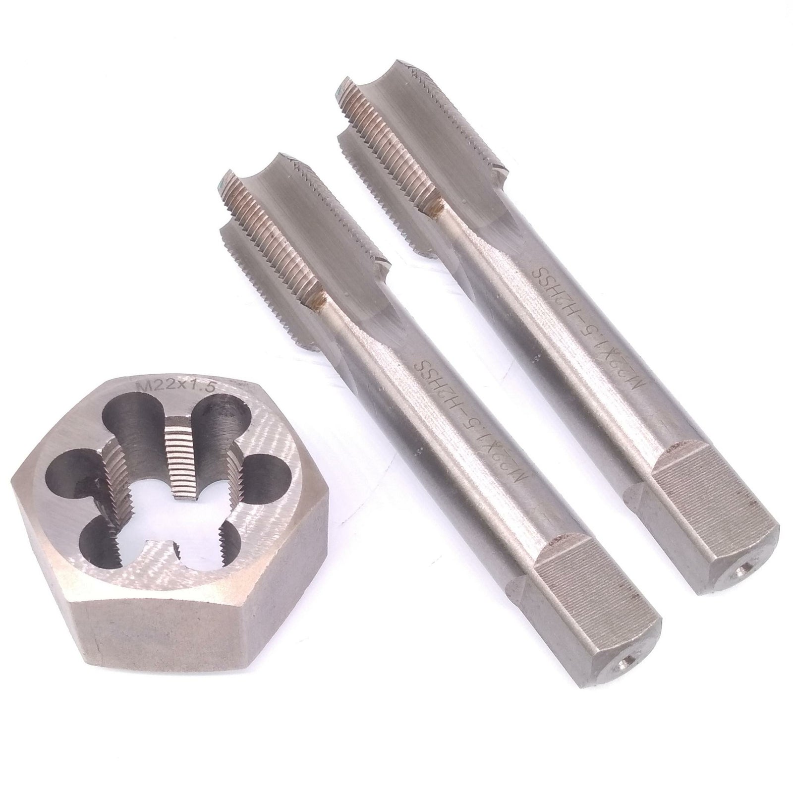 HSS M22 x 1.5mm Taper & Plug Tap & 22x1.5mm Hexagon Die Metric Thread Right Hand