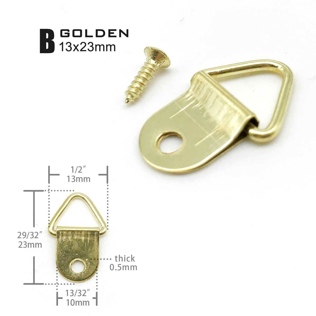 100x Triangle D-ring Picture Oil Painting Frame Wall Hook Hanger Screw 13x23mm