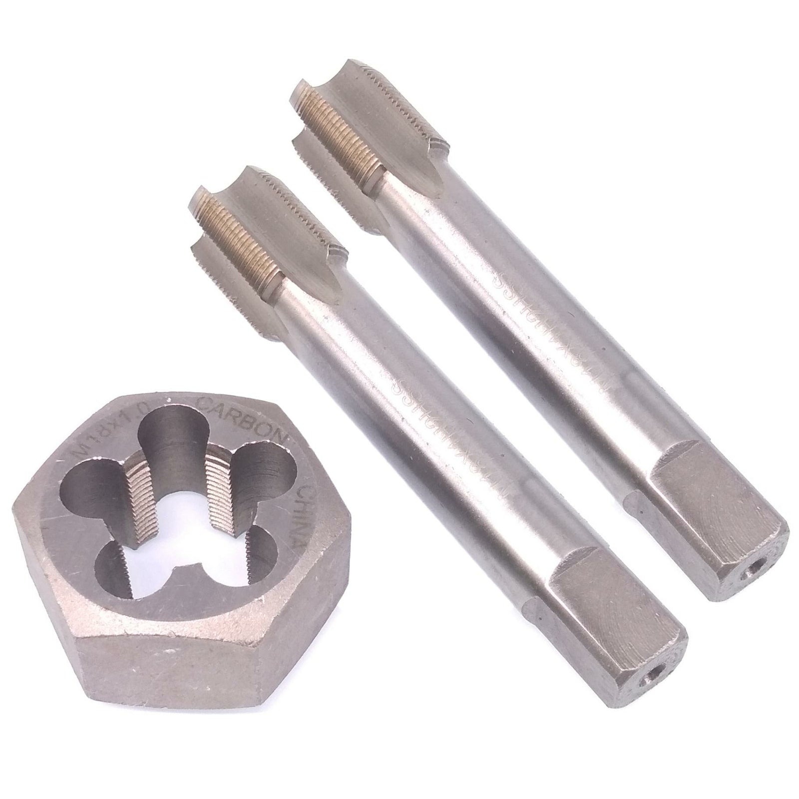 HSS M18 x 1mm Taper & Plug Tap & 18x1mm Hexagon Die Metric Thread Right Hand Set