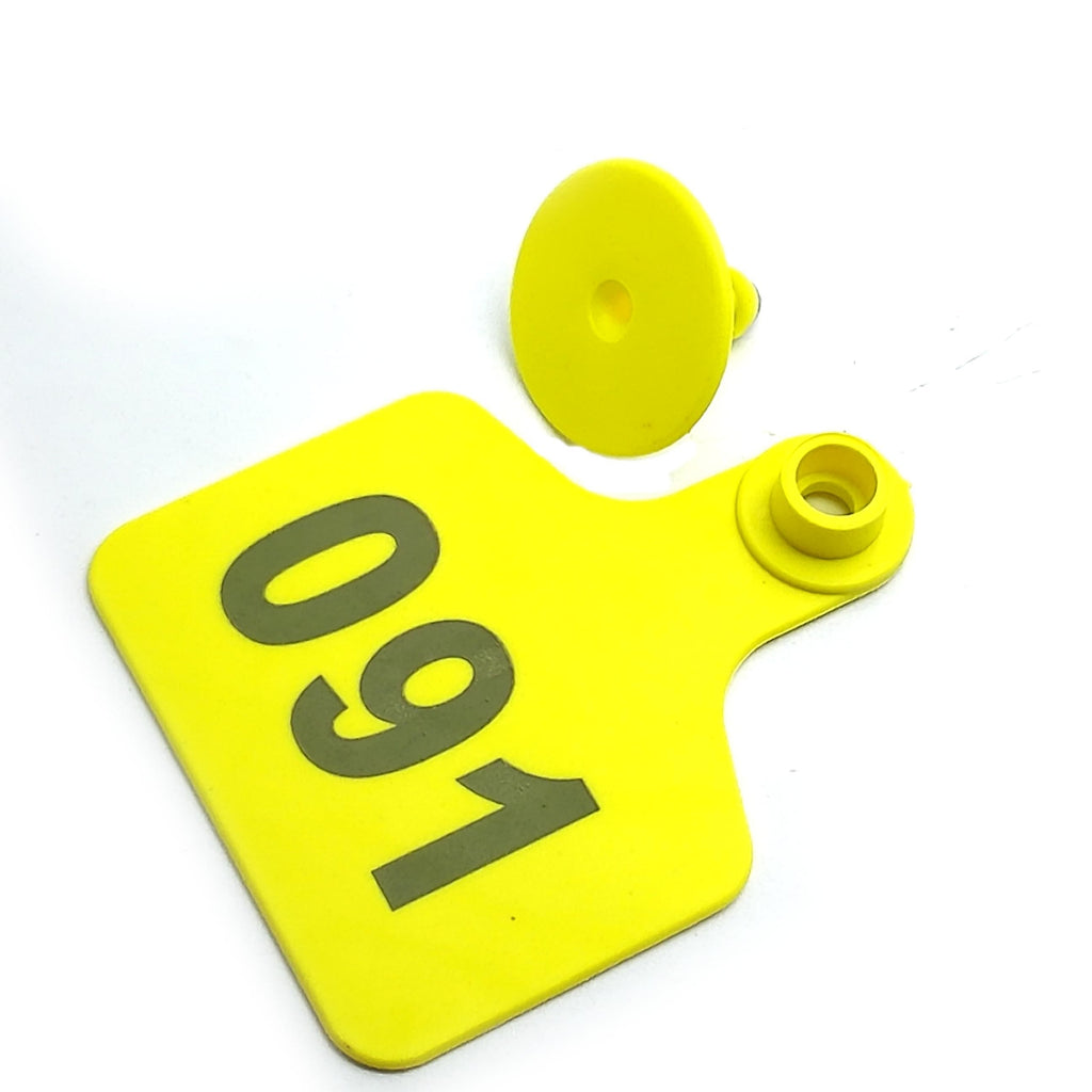 US Stock 100x Yellow 001-100 Number Plastic Livestock Ear Tag 3" x 2.4" For Cow
