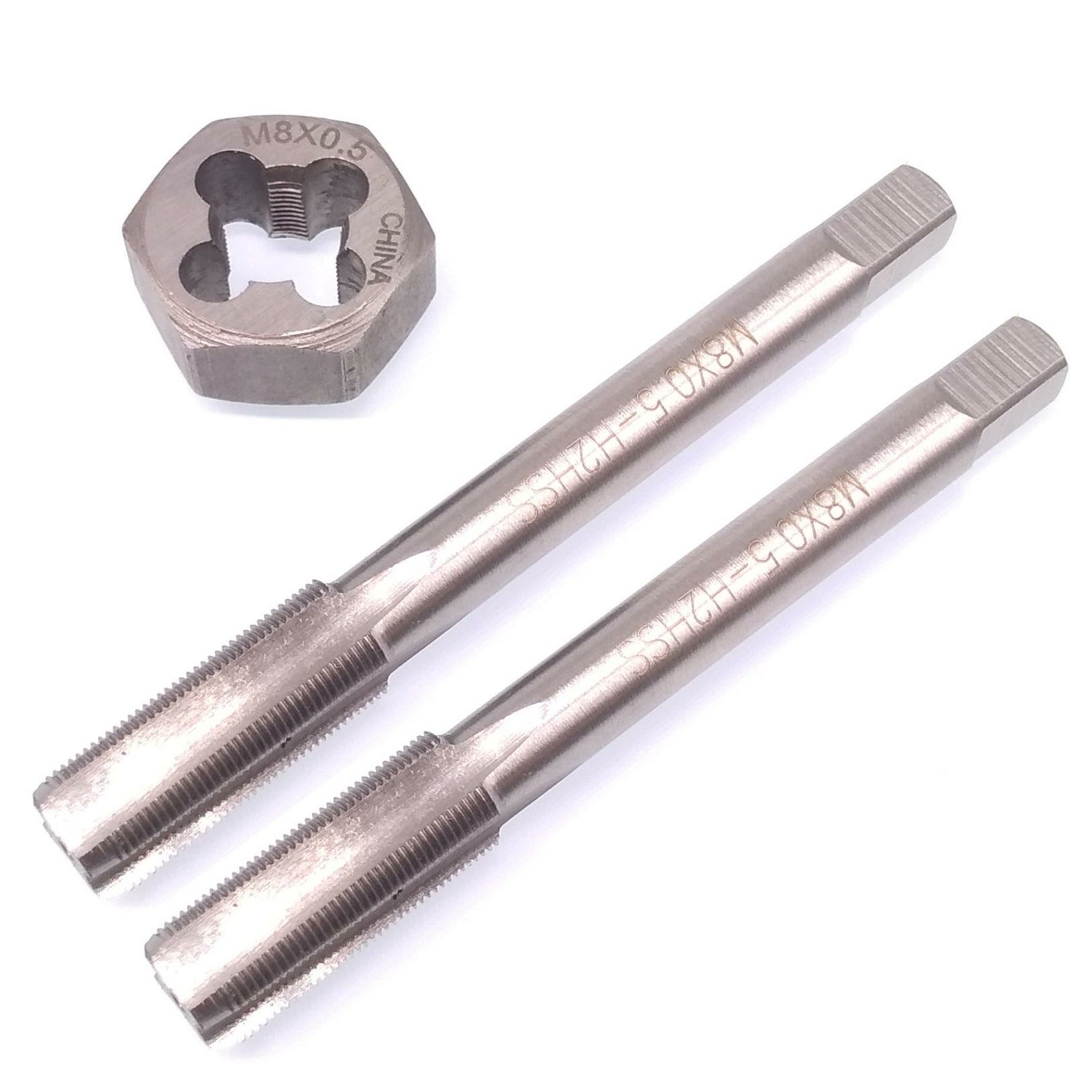 HSS M8 x 0.5mm Taper & Plug Tap & M8x0.5mm Hexagon Die Metric Thread Right Hand