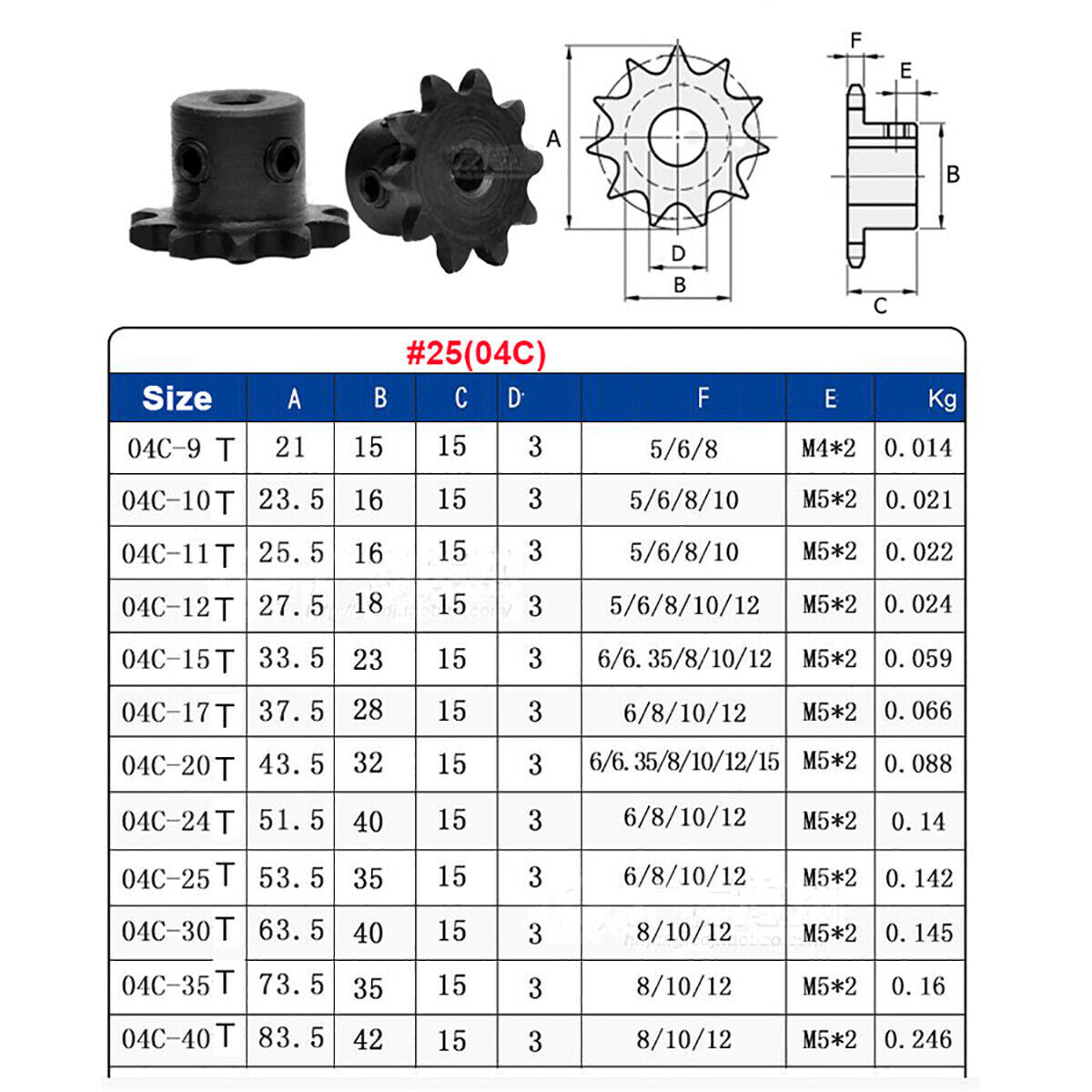 04C 9T 45# Steel Chain Sprocket Roller Chain Sprockets Bore 8mm