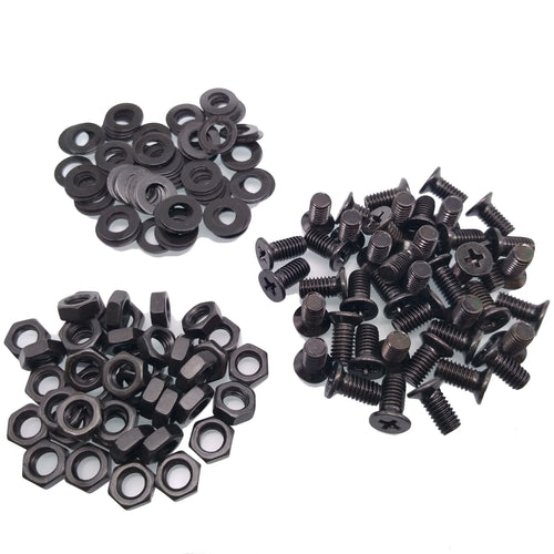 200pcs M5 x 12mm Flat Head Black Screws with Nuts Washers