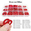 1105pcs M2-M12 Red Steel Paper Flat Washer Plain Insulation Gasket Kit Set