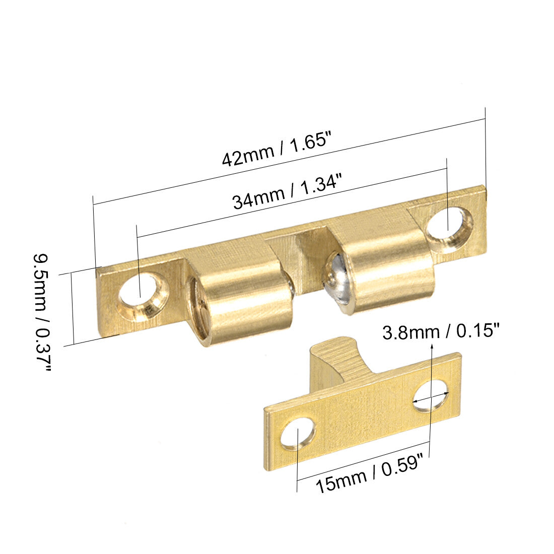 2pcs Cabinet Door Closet Brass Double Ball Catch Tension Latch 42mm Length