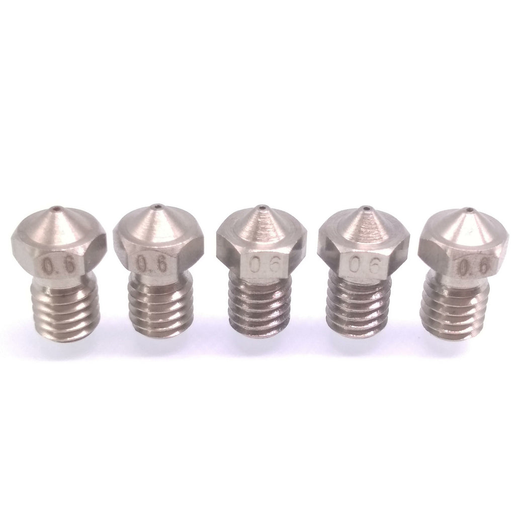 5pcs 3D Printer Extruder Stainless Steel Nozzle 0.6mm M6 Thread 1.75mm For E3D