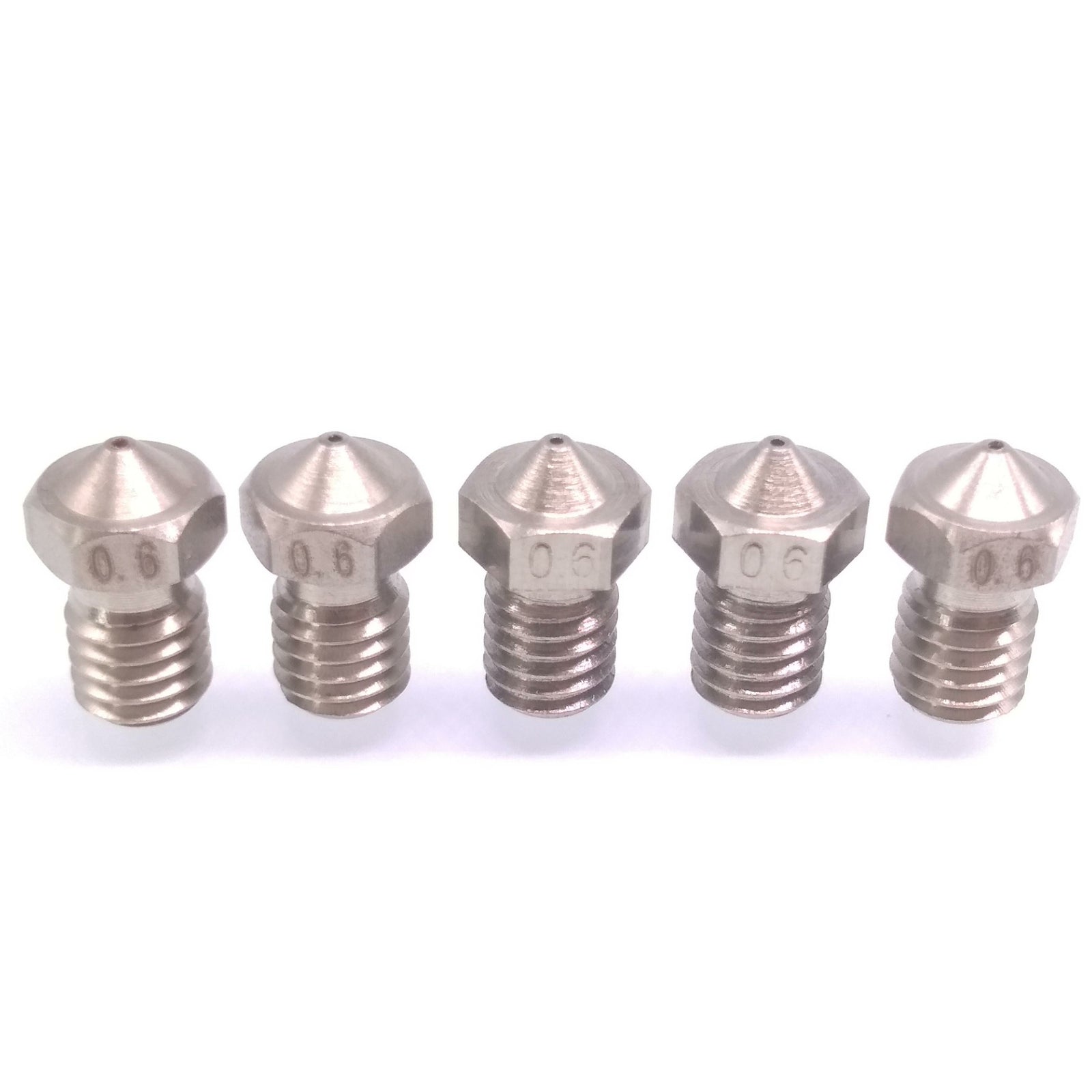 5pcs 3D Printer Extruder Stainless Steel Nozzle 0.6mm M6 Thread 1.75mm For E3D