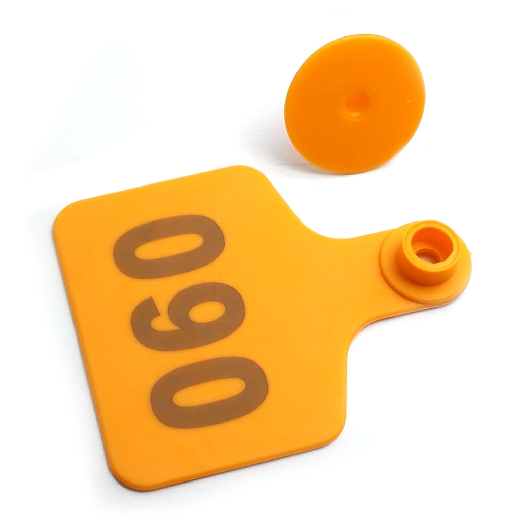 US Stock 100x Orange 001-100 Number Plastic Livestock Ear Tag 3" x 2.4" For Cow