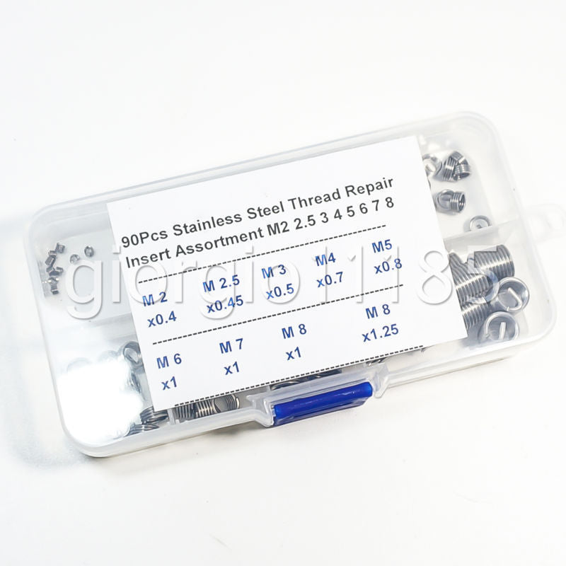 US Stock 90pcs Stainless Steel Thread Repair Insert Kit M2 2.5 3 4 5 6 7 8