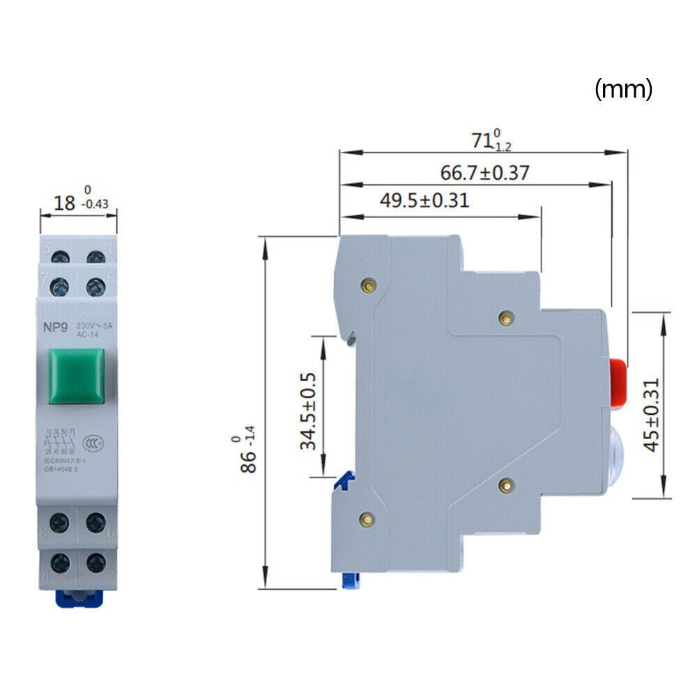 Din Rail Mounting Momentary Push Button Switch Normally Open/ Closed 2NO 2NC NP9