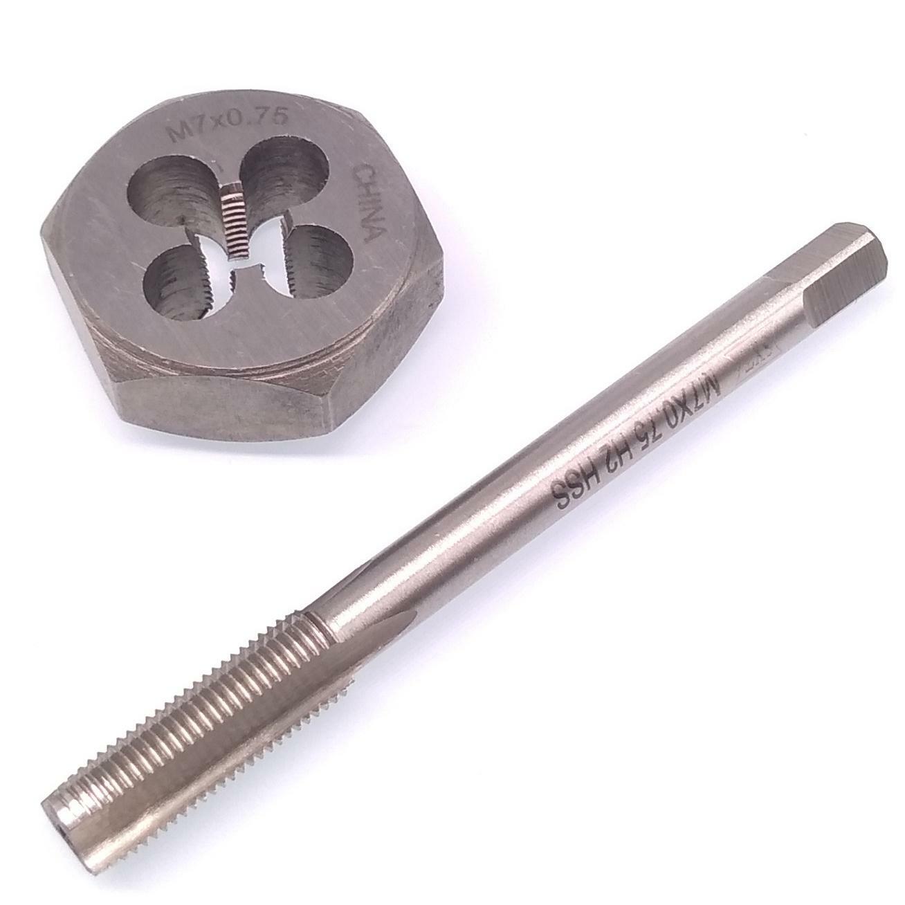 US Stock HSS M7 x 0.75mm Tap & 7x0.75mm Hexagon Die Metric Thread Right Hand Set