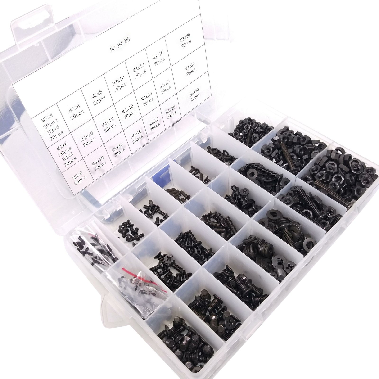 460pcs M3 M4 M5 Flat Head Black Screws with Nuts Washers Assortment Kit